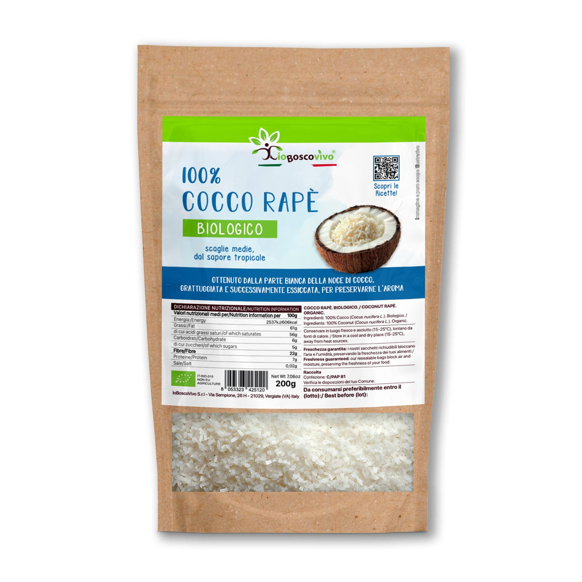 100% Cocco rape’ BIO scaglie piccole, 200g Ideale per Dieta Chetogenica
