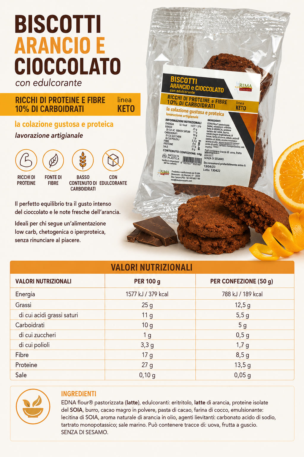 BISCOTTI KETO ARANCIA E CIOCCOLATO (100g) - KETO