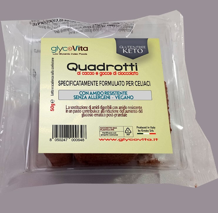GLYCO QUADROTTI CACAO E GOCCE CIOCCOLATO (50g) - gluten free KETO