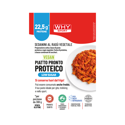 WHY Sport Piatto Pronto Proteico Sedanini Al Ragu’ Vegetale 300 g - confezione