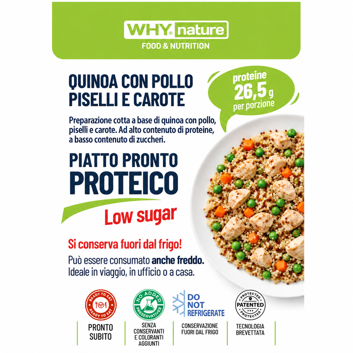 Why Nature Piatto Pronto Quinoa con Pollo, Piselli e Carote 270 g – immagine ufficiale