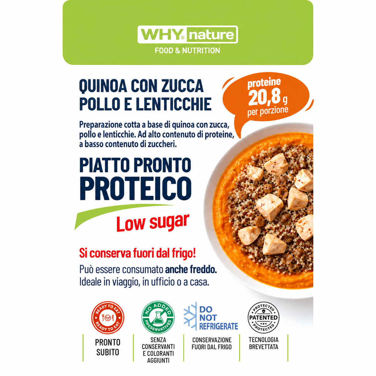 Why Nature Piatto Pronto Quinoa, Zucca, Pollo e Lenticchie 270 g – immagine ufficiale