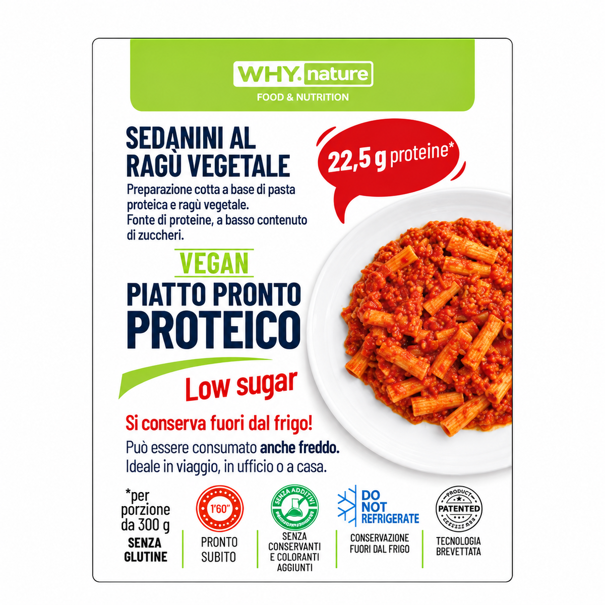 Why Nature Sedanini al Ragù Vegetale – Piatto Pronto 300 g – confezione originale